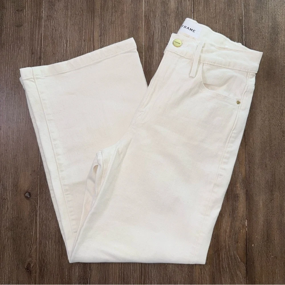 Frame Denim High Rise Ali wide leg Crop Jeans Cream